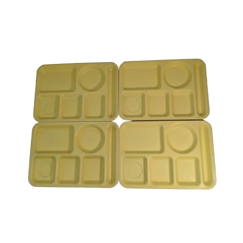 4 Vintage Arrowhead Stack Lunch cafeteria Trays USA MADE Cleveland OH Yellow